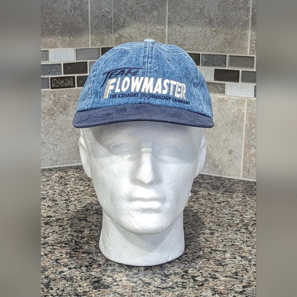 Vintage 90s Denim Team Flowmaster Fishing Boat Engine Company Hat Made in USA - Picture 2 of 9